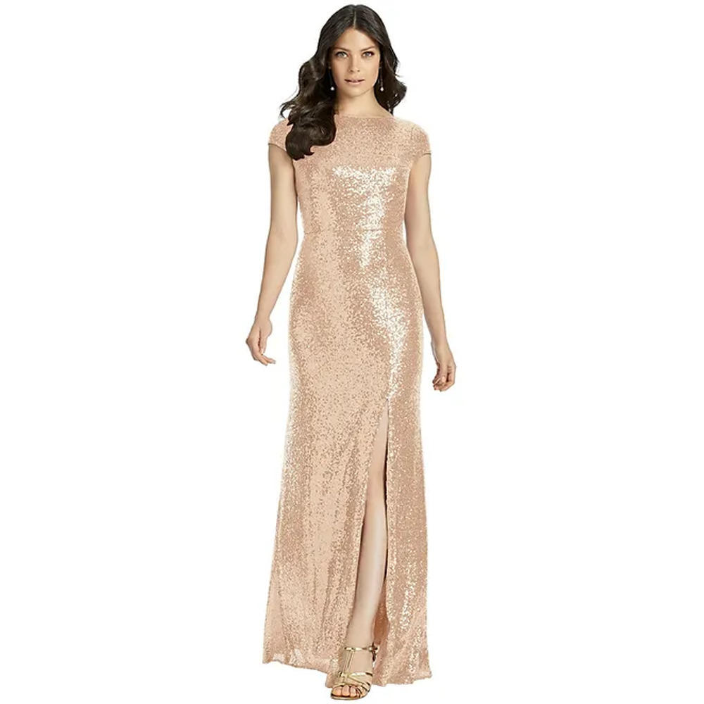 NEW Dessy Collection Women's 12 Elle Sequin Cowl Back Cinnamon Dress J2-6